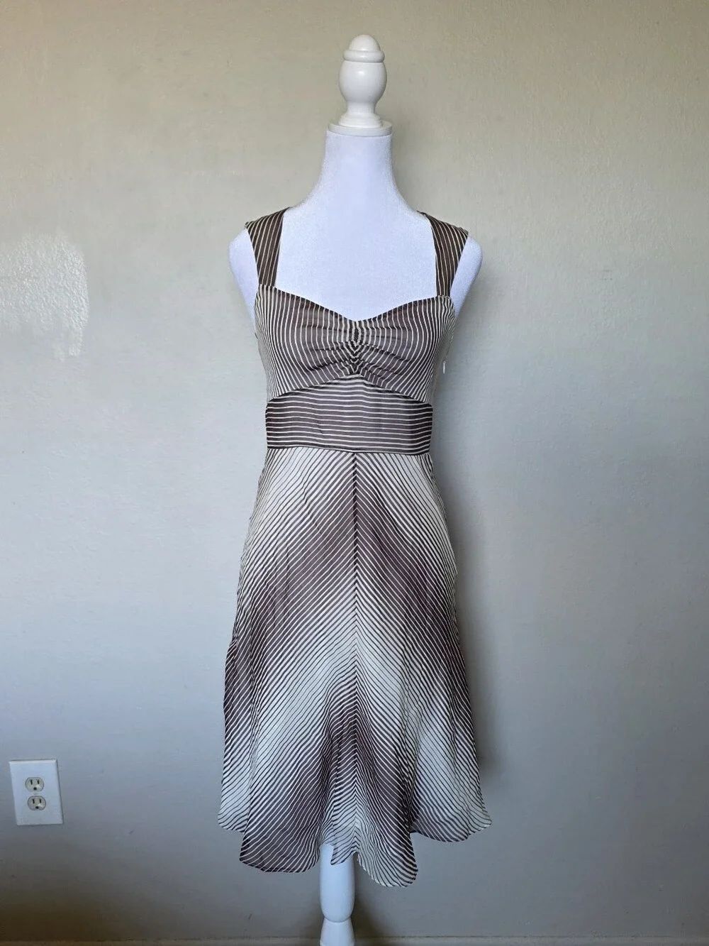 Vintage Y2K Banana Republic Brown And White Striped Mini Dress Size 2